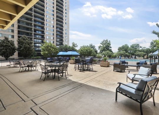 Skyline Towers apartments poolside lounging area