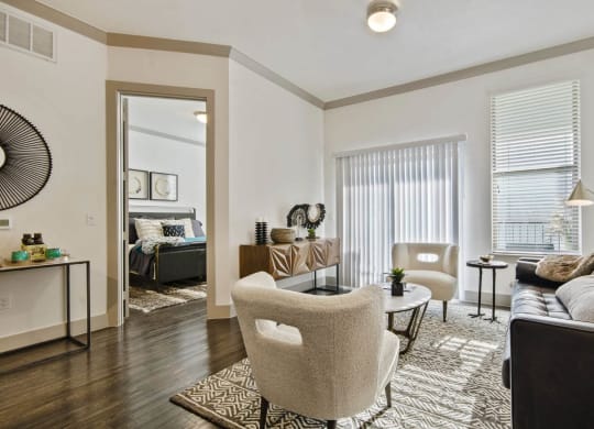 Cream colored sofa at The Towers Reveal at Bayside, Rowlett, TX
