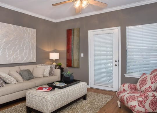 Living Room With Expansive Window at Highlands Hill Country, Austin, TX, 78745