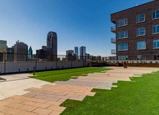 a skyline Dallas city view near The Gabriella apartments
