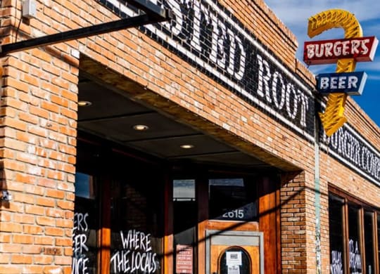 exterior view of a restaurant near The Gabriella apartments
