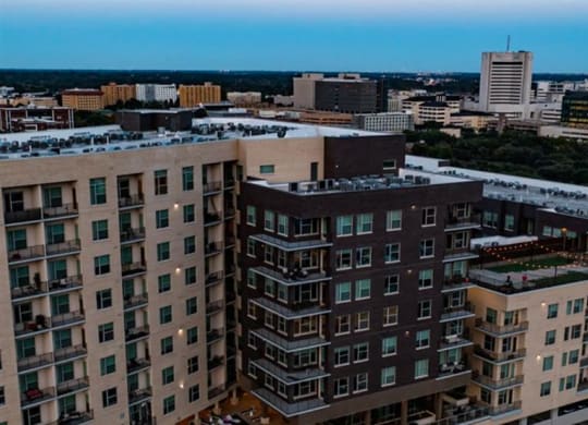 a city view of Dallas near The Gabriella apartments