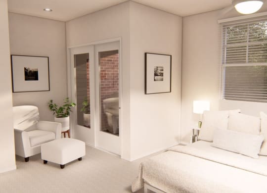 Luxurious bedroom with a comfortable chair at Brownstones at Palisade Park, Broomfield, 80023