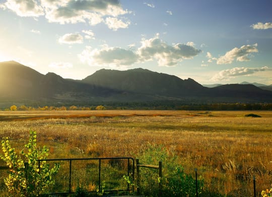 Landscape of field and mountain on sunny day at Brownstones at Palisade Park, Broomfield, 80023