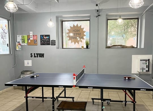 a ping pong table at Lofts at 5 Lyon, in downtown Grand Rapids, MI