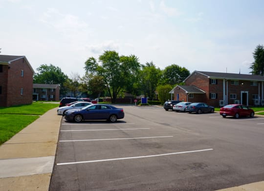 Parking lot with ample parking spaces, at Gale Gardens Apartments