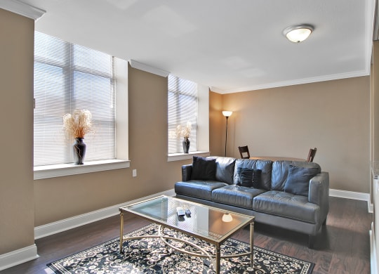 Spacious living room with natural light. Hardwood floors and luxury feel. One Bedroom Apartments in Saginaw, MI