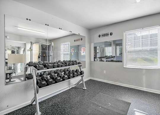 Apartments in Kalamazoo with a gym. Free weights.