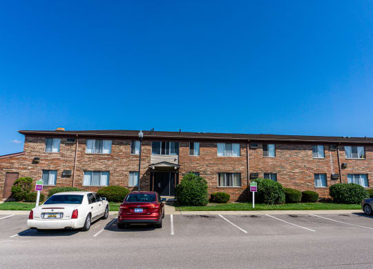 Exterior of apartment entrance at resident only parking at Golf Manor Apartments in Roseville, Michigan