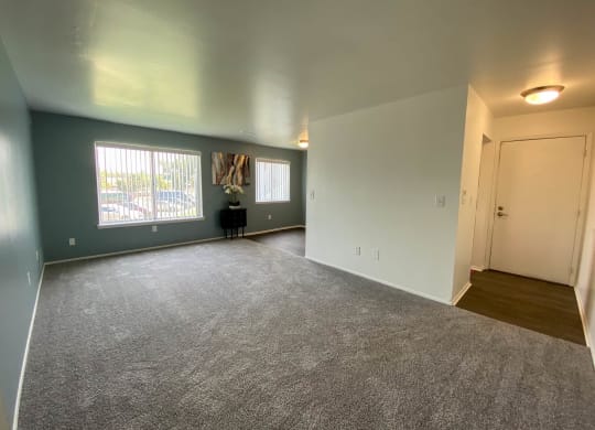 Open space living, Living room, dining room, and entry foyer, at Gale Gardens Apartments