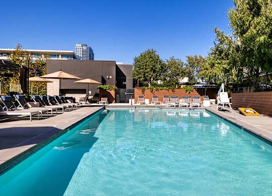 Large outdoor pool at K1 Apartments, San Diego