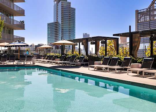 Large swimming pool at K1 Apartments, San Diego, California