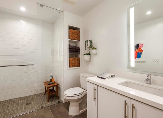 Modern bathrooms at K1 Apartments, San Diego, CA 92101