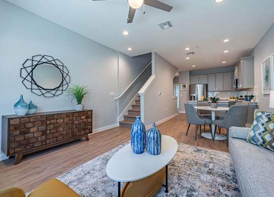 Warm Living And Dining Room at Villae ATX Luxury Rental Townhomes, Manchaca, TX