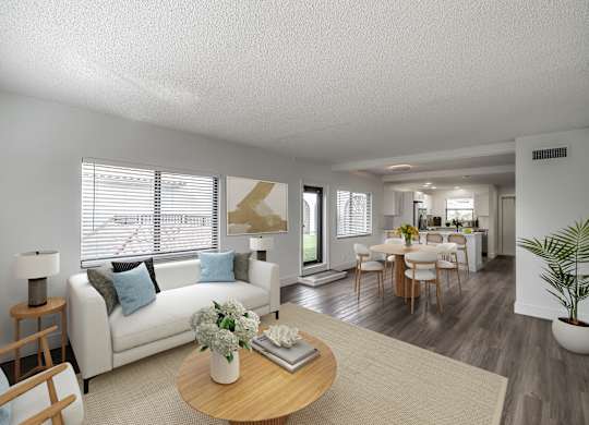 a living room with a couch and a table