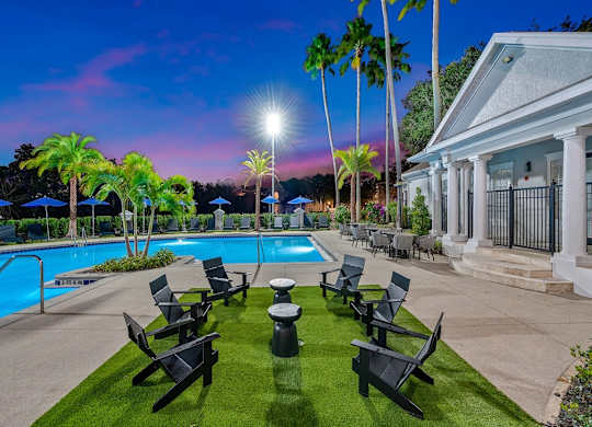 Spacious poolside lounging