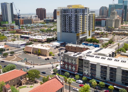 Aerial Building Exterior View Of Union at Roosevelt Apartments In Phoenix, AZ