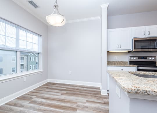 Drum Hill One bedroom apartment kitchen with high quality finished and granite counters