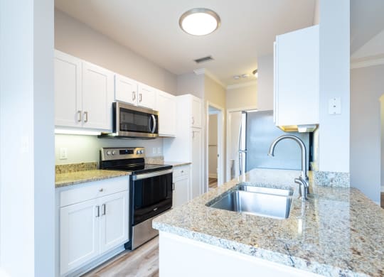 Drum hill one bedroom kitchen with granite counters and stainless appliances