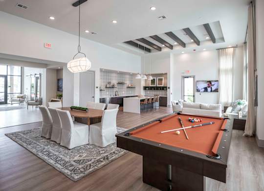 Clubhouse with pool table and seating