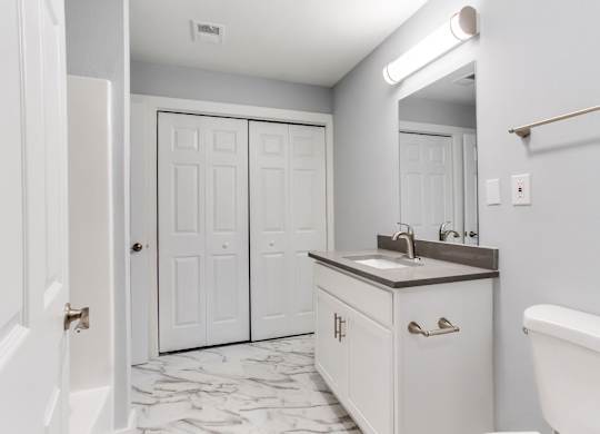 A renovated bathroom at Spring Lake Cove Apartments in Birmingham