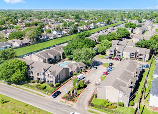 an aerial view of a Kirkwood Landing Apartments in Houston, TX 77099