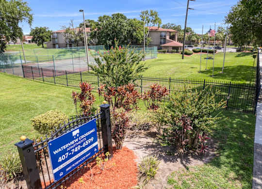 Waterview Crossing monument sign at the community entrance by the tennis court