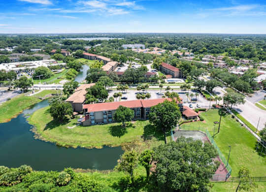 an aerial view of Waterview Crossing Apartments at 3997 Rosewood Way Orlando, FL 32808