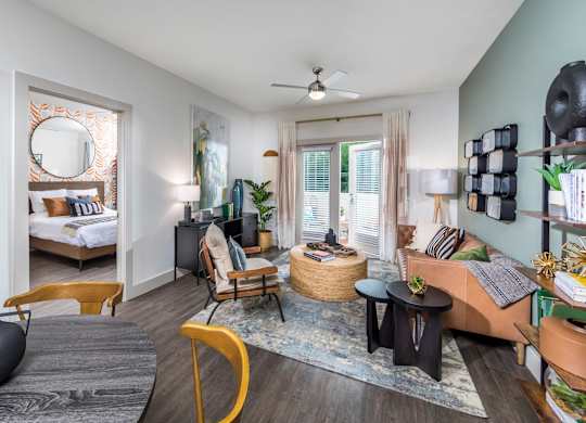 Living room seating at 1900 Parmer Apartments in Austin TX