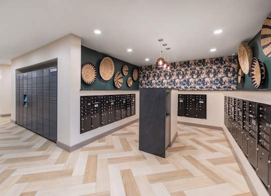 Mail room at 1900 Parmer Apartments in Austin TX