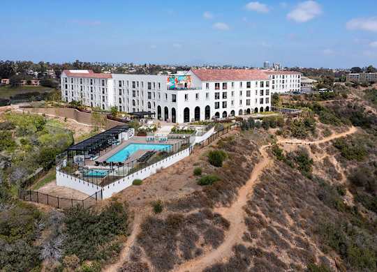 Aerial view of building at Chromatic Flats Apartments in San Diego CA