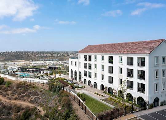 Aerial view of building at Chromatic Flats Apartments in San Diego CA