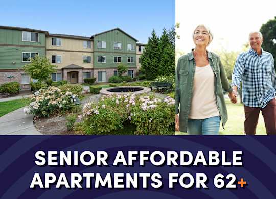 Senior Affordable Apartments photo showing community photo and couple walking together