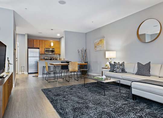 Living room at Axis Admirals Hill Apartments in Chelsea MA