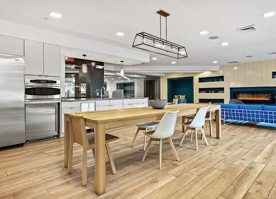 Common area kitchen at Axis Admirals Hill Apartments in Chelsea MA