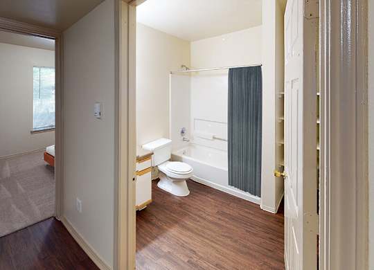 Bathroom with shower at Paradise Oaks apartments in Austin TX