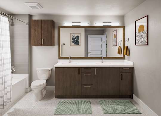 Bathroom with Brass Volcano Finish at Treo in Fort Lauderdale FL