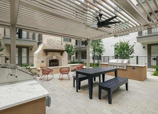 Outdoor fireplace at The Sevens in Dallas TX