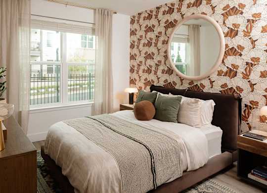 Bedroom in brass marble design at Wayfern Apartments in Sandy Springs GA