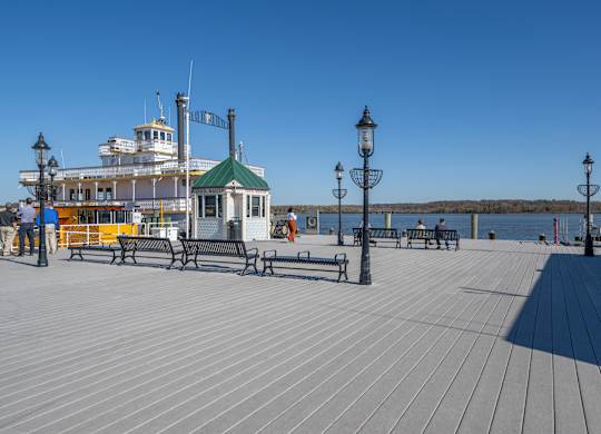 A wooden boardwalk at Belhaven Apartments in Alexandria VA