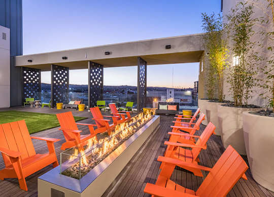 Rooftop terrace with fire table at Altitude Apartments in South San Francisco CA
