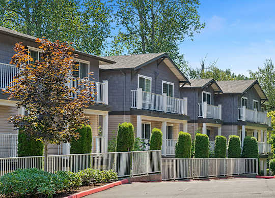 Building exteriors at Woodlands at Forbes Lake Apartments in Kirkland WA