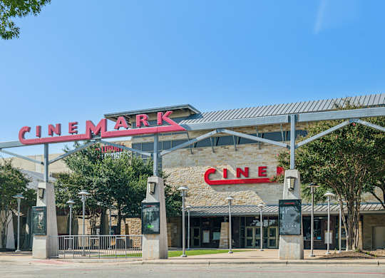 The Cinemark movie theater is located in a shopping center.