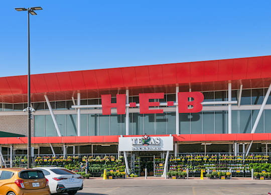 A large red building with the letters