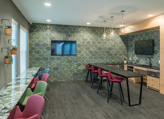 Clubhouse kitchen at Jada Legacy Central Apartments in Plano TX