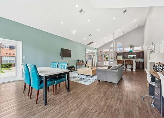 Clubhouse with kitchen at Valley Ridge Apartments in Lewisville TX