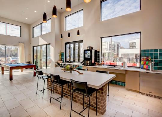 Clubroom Kitchen and Billiards at Verge Apartments in Atlanta GA