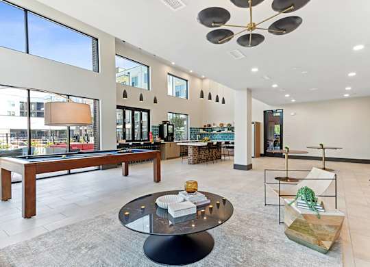 Clubroom with billiards at Verge Apartments in Atlanta GA