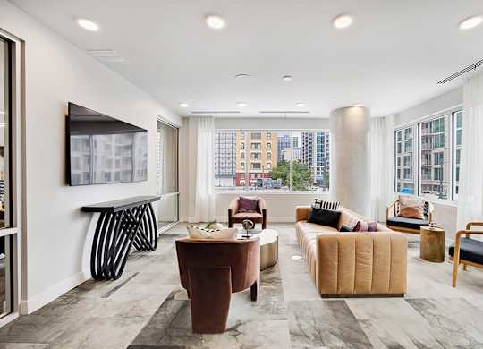 Co Working Lounge Seating Area at 1810 Main Apartments in Houston TX
