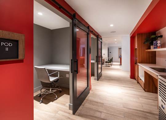Co working lounge pods at Bevel Apartments in San Diego CA